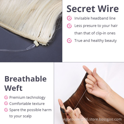 Vigorous Invisible Wire in Hair Extensions Secret Fish Line Hairpieces Long Wavy Straight Real Natural Synthetic